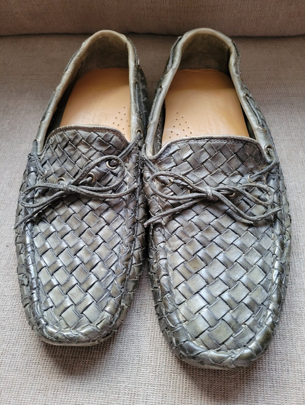 Ben Heart Men's Woven Leather Driving Loafers in Olive Green Size 11/ EU 44